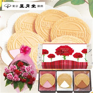 【母の日】〈東京凬月堂〉ゴーフレット12枚入(母の日掛紙仕様)&花束セット